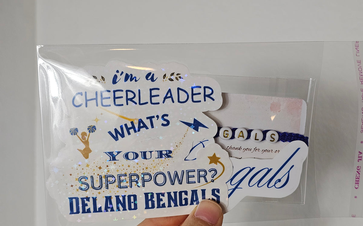 Custom Bulk Personalized Handmade Stickers and Bracelet Set For Cheerleaders, Teams, Birthdays Or Any Celebration