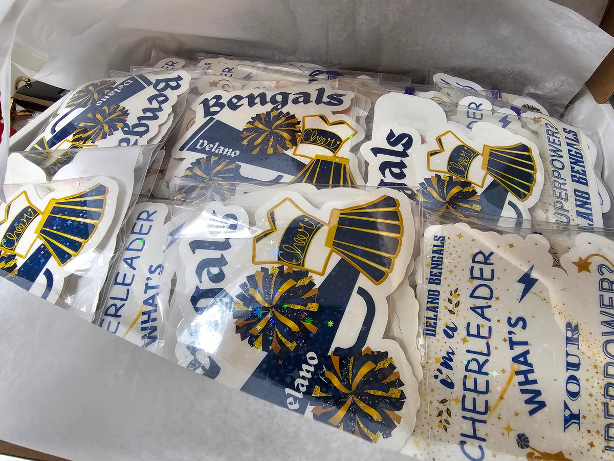 Custom Bulk Personalized Handmade Stickers and Bracelet Set For Cheerleaders, Teams, Birthdays Or Any Celebration